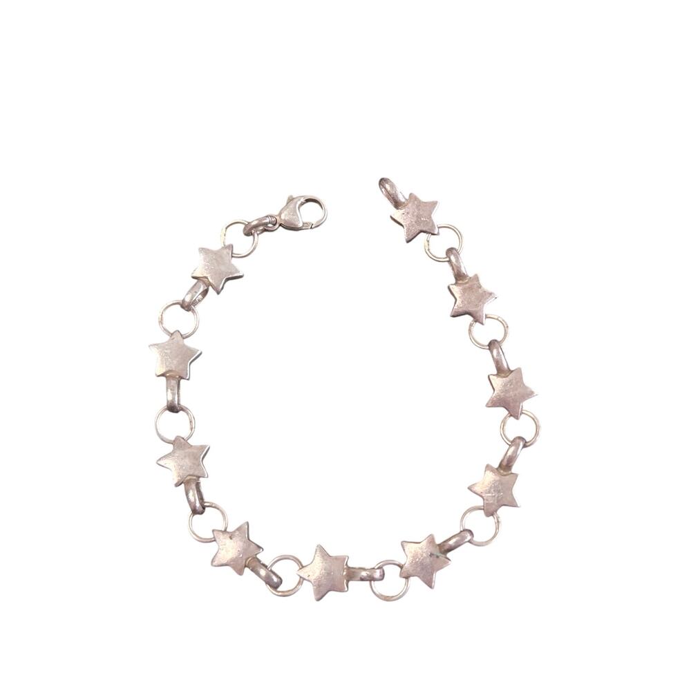 Vintage Puffed Stars Chain Bracelet Sterling Silver
